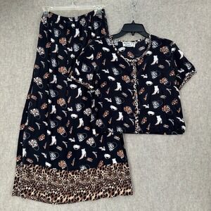 Cactus Flower Black Cowboy Boot Print Button Up Top Skirt Set Womens Sm Western